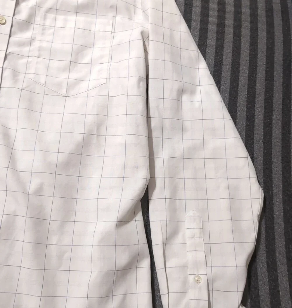 Banana Republic White Button-Up Shirt with Light Blue Windowpane L 16 16½ JAL